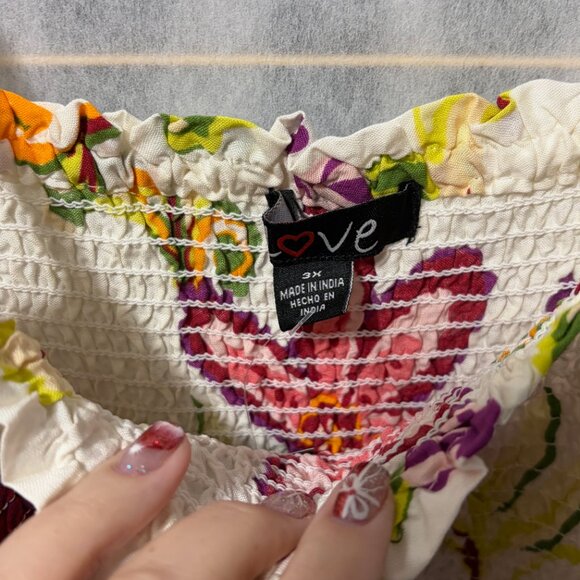 Love Floral Smocked Midi Sundress 3X Plus Boho Rayon Strappy Handkerchief Hem - Picture 5 of 9